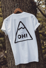White T-shirt with Black triangle print and OH! lettering in the centre